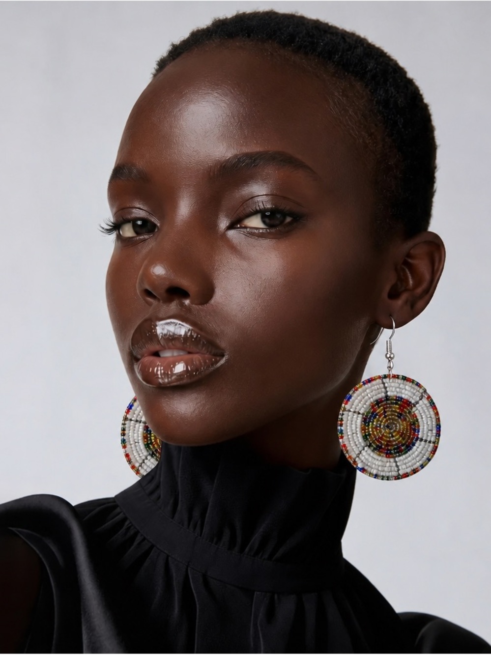 White Bead Hoop Earrings Multicolor Boho Statement Dangle Earrings | Lightweight